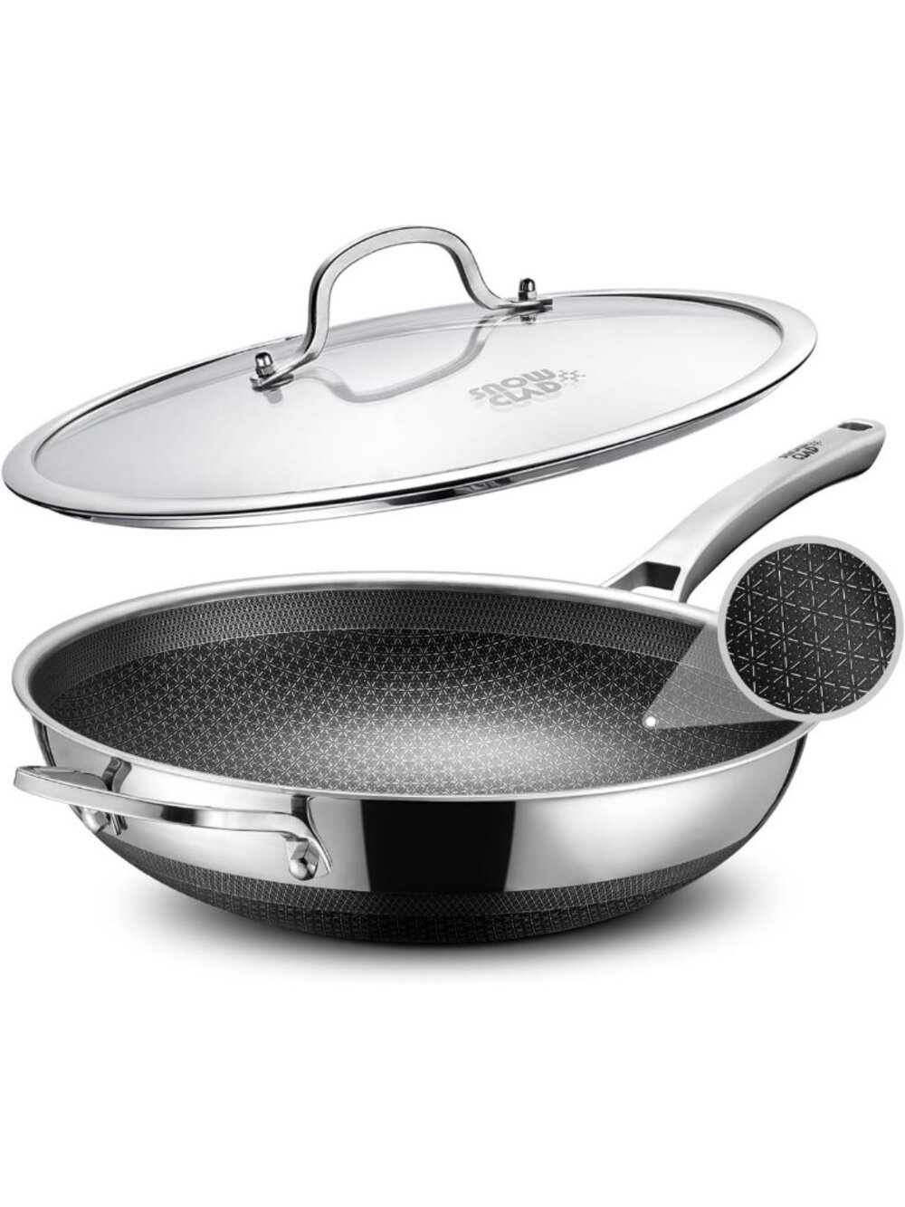 13" Nonstick Hybrid Wok & Stir-Fry Pan with Lid, PFOA Free, Dishwasher Safe